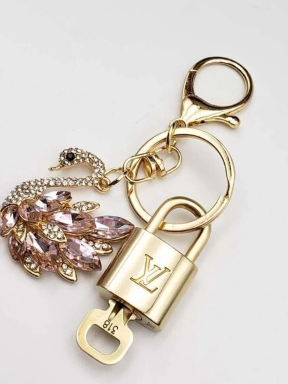 Authentic Louis Vuitton Gold Lock 🔒 Keychain Bag Unbranded Swan Charm LV